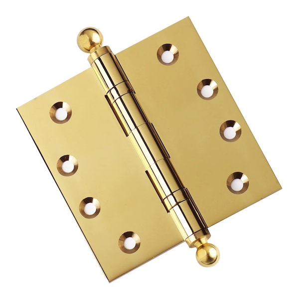 Embassy 4-1/2 x 4-1/2 Solid Brass Ball Bearing Hinge, Polished Brass Finish Ball Tips 4545BBUS3B-1 - main
